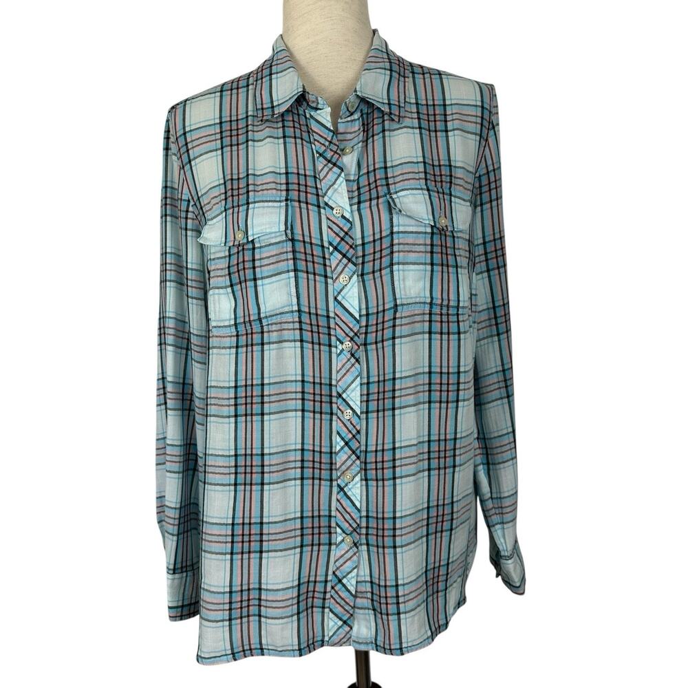 Talbots Top Women Large Plaid Long Sleeve Lightweight Rayon Preppy Button Shirt